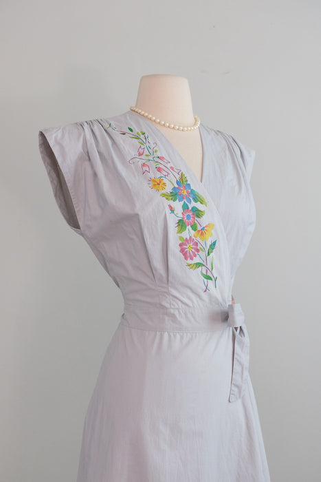 Vintage 1940's Mirror Blue Cotton Wrap Dress by Lo-Jo Shoppe / S