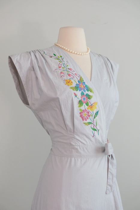 Vintage 1940's Mirror Blue Cotton Wrap Dress by Lo-Jo Shoppe / S