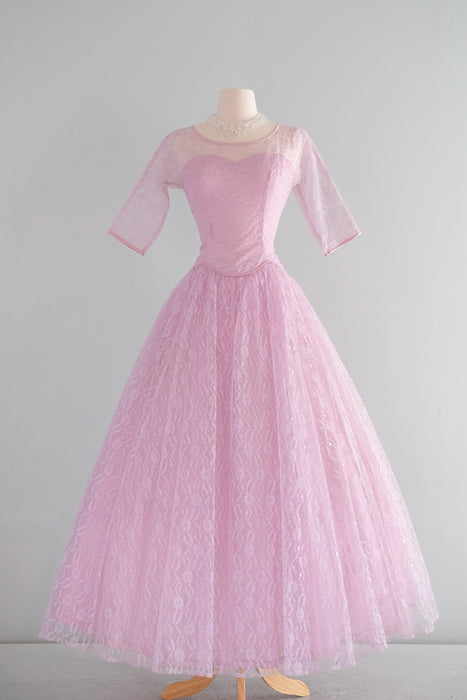 Delightful 1950's Lavender Pink Lace Evening Dress by Lorrie Deb / Sz S