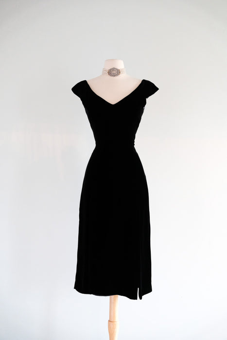 Vintage 1990's Black Velvet Cocktail Dress by Scaasi / S