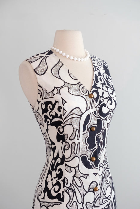 Vintage 1960's Black & White Textured Cotton Shift Dress by Andrade / M