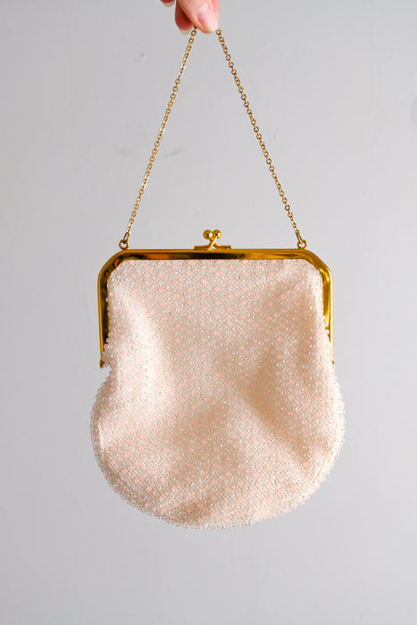 Cutest Little 1950's Crochet Knit Beaded Evening Bag