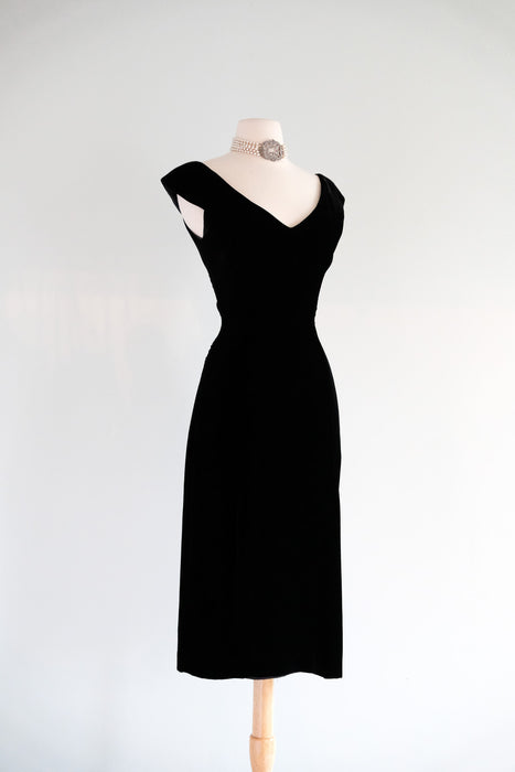 Vintage 1990's Black Velvet Cocktail Dress by Scaasi / S