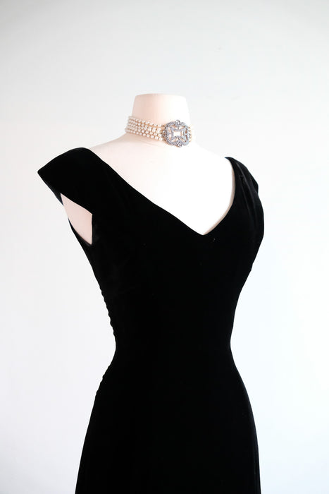 Vintage 1990's Black Velvet Cocktail Dress by Scaasi / S