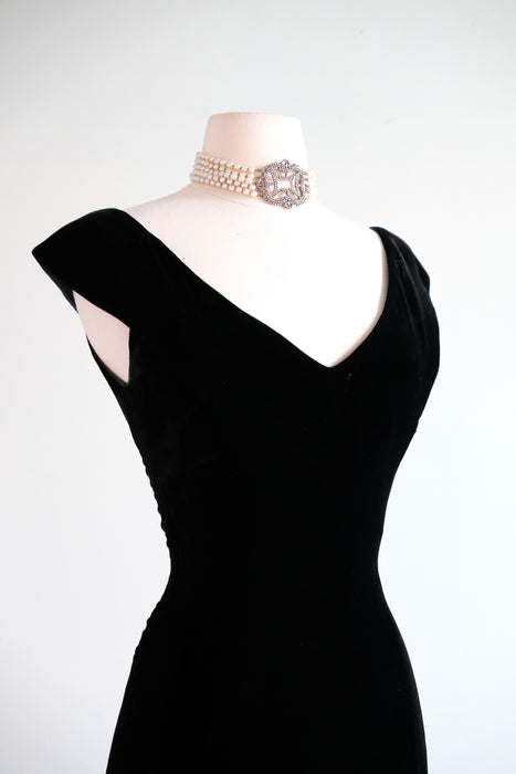 Vintage 1990's Black Velvet Cocktail Dress by Scaasi / S