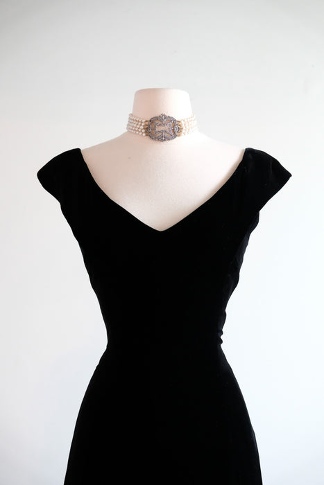 Vintage 1990's Black Velvet Cocktail Dress by Scaasi / S