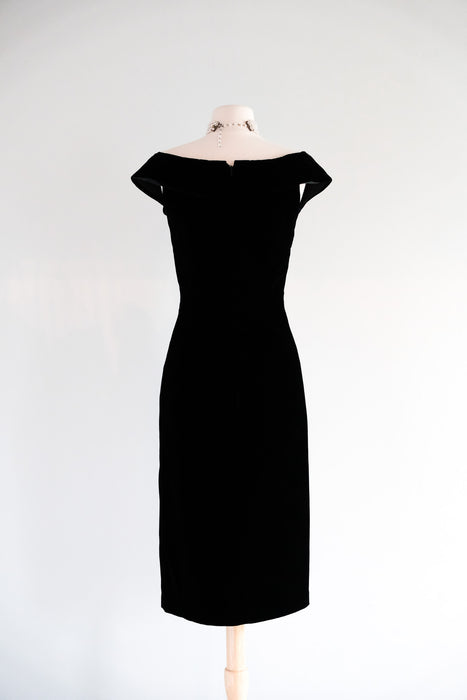 Vintage 1990's Black Velvet Cocktail Dress by Scaasi / S