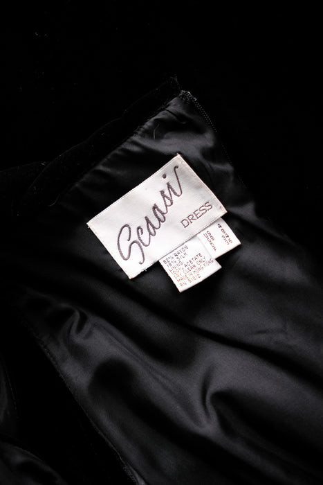 Vintage 1990's Black Velvet Cocktail Dress by Scaasi / S