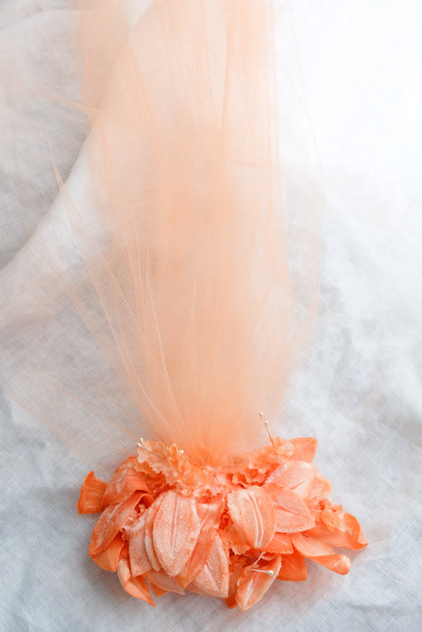 Beautiful 1950's Orange Crush Petals & Pearls Shoulder Length Veil Headpiece / OS