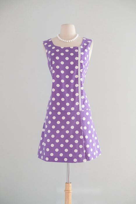 Darling 1960's Lilac Purple Polka Dot Cotton Romper by Fritzi / M