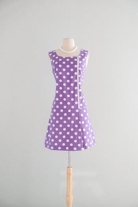 Darling 1960's Lilac Purple Polka Dot Cotton Romper by Fritzi / M