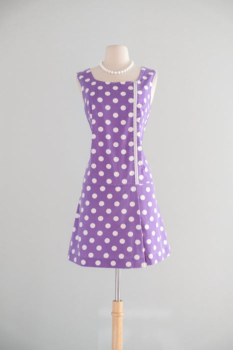 Darling 1960's Lilac Purple Polka Dot Cotton Romper by Fritzi / M
