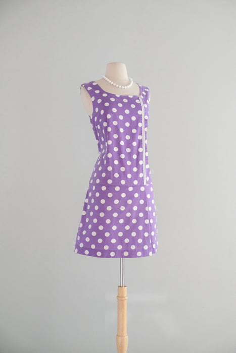 Darling 1960's Lilac Purple Polka Dot Cotton Romper by Fritzi / M