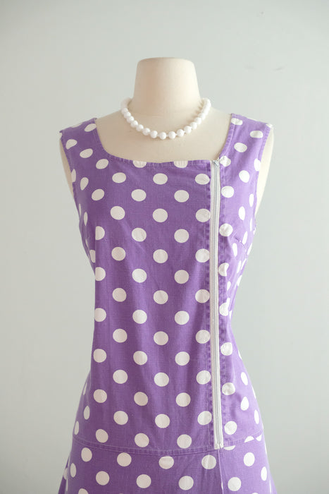 Darling 1960's Lilac Purple Polka Dot Cotton Romper by Fritzi / M