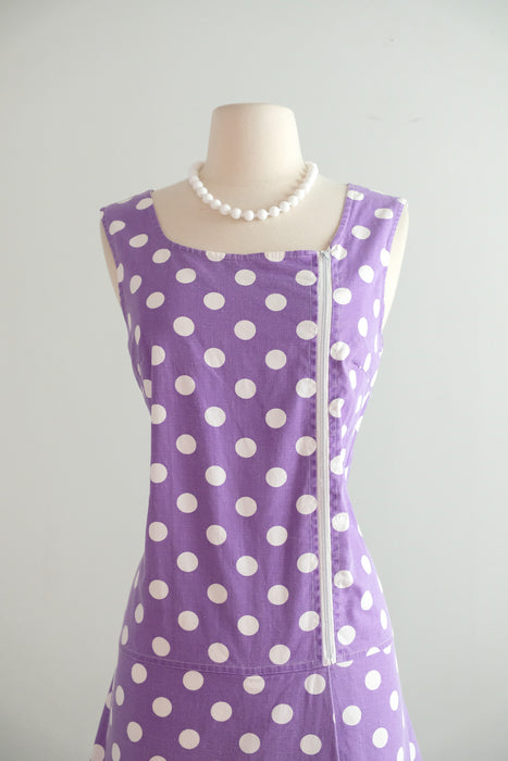 Darling 1960's Lilac Purple Polka Dot Cotton Romper by Fritzi / M