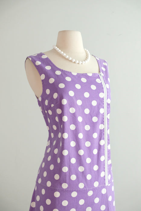 Darling 1960's Lilac Purple Polka Dot Cotton Romper by Fritzi / M