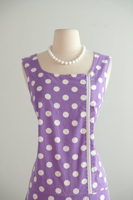 Darling 1960's Lilac Purple Polka Dot Cotton Romper by Fritzi / M