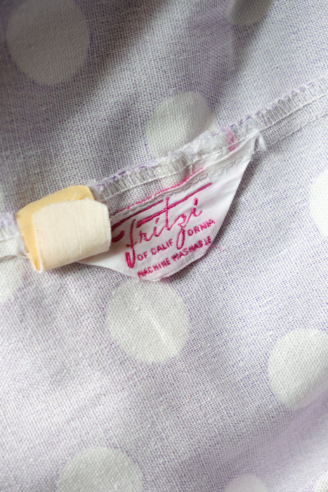 Darling 1960's Lilac Purple Polka Dot Cotton Romper by Fritzi / M