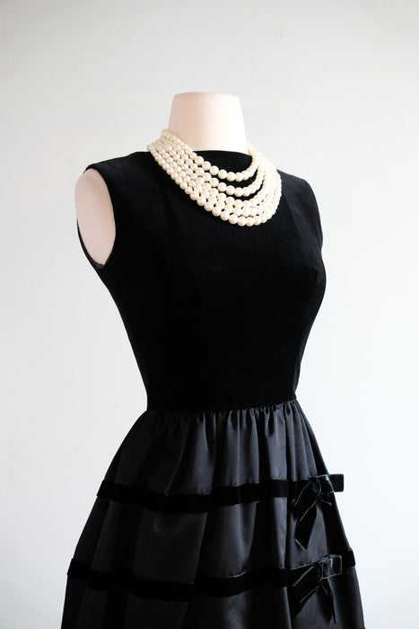 Vintage 1960's Black Velvet & Satin Bow Dress by Lanz / XS