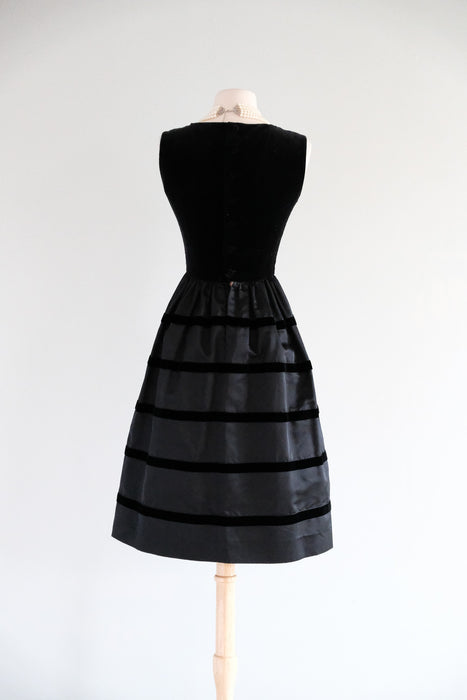 Vintage 1960's Black Velvet & Satin Bow Dress by Lanz / XS