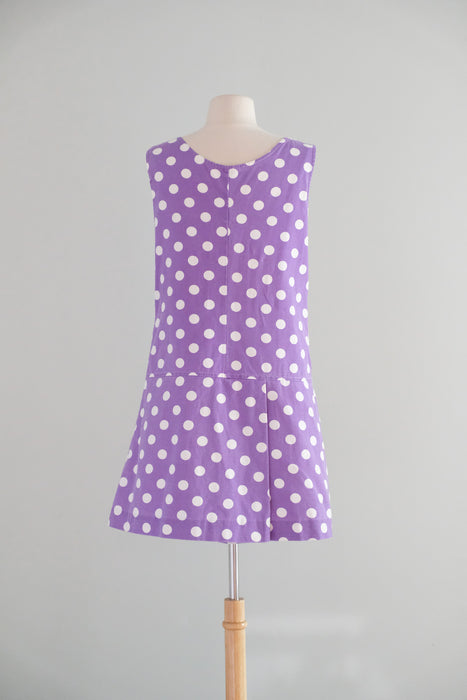 Darling 1960's Lilac Purple Polka Dot Cotton Romper by Fritzi / M