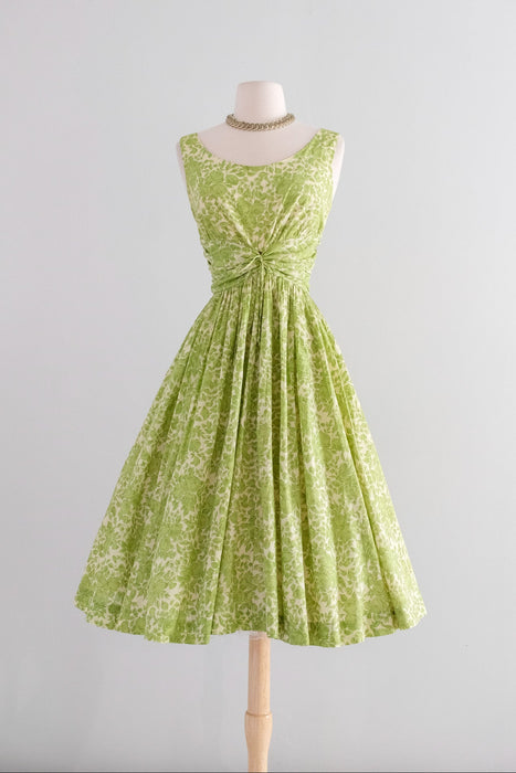 Stunning 1950's Bartlett Green Rose Print Cotton Dress / Small