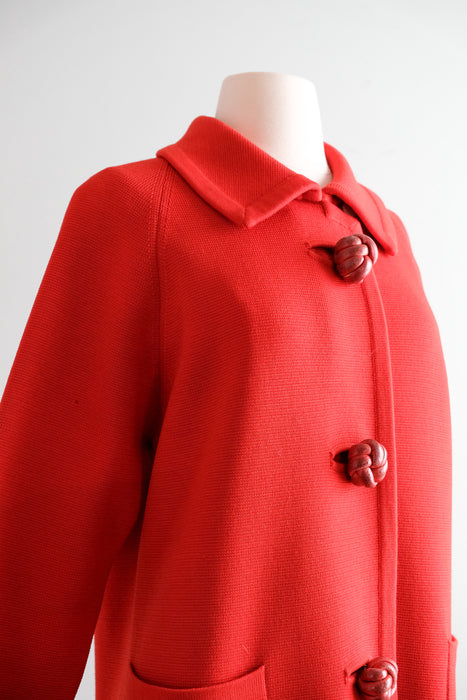 Fabulous 1960's Cherry Red Italian Wool Knit Coat / Sz M