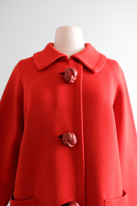 Fabulous 1960's Cherry Red Italian Wool Knit Coat / Sz M