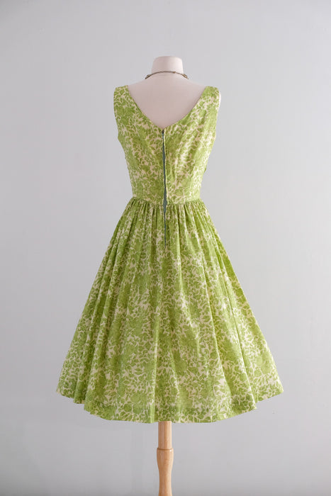 Stunning 1950's Bartlett Green Rose Print Cotton Dress / Small