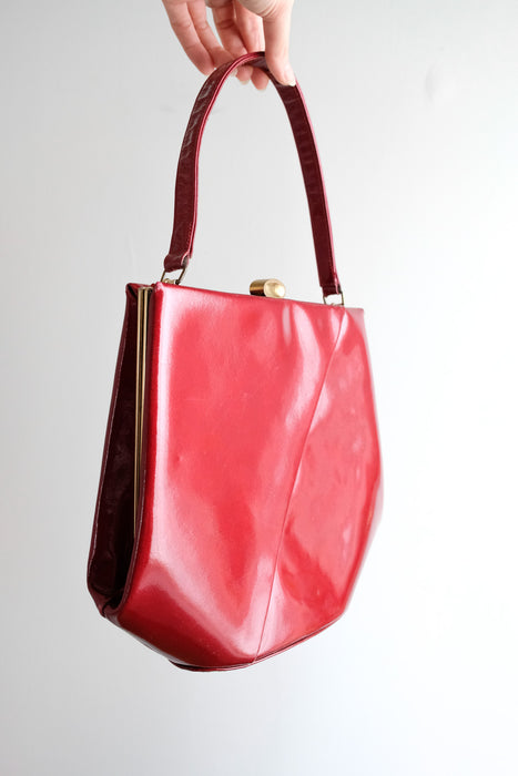Coolest 1960's Sculptural Red Patent Leather Handbag