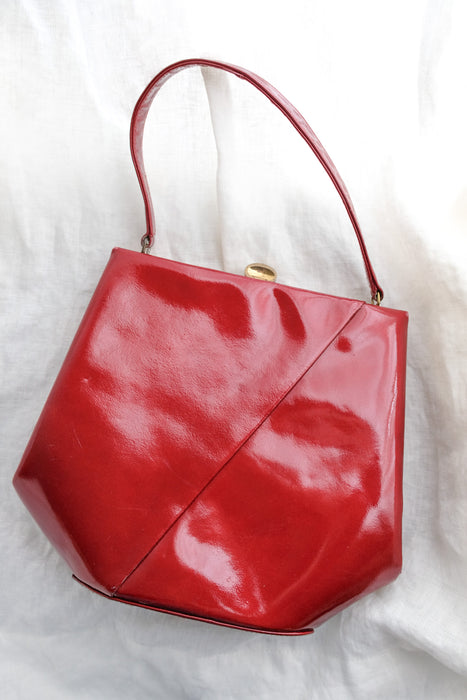 Coolest 1960's Sculptural Red Patent Leather Handbag