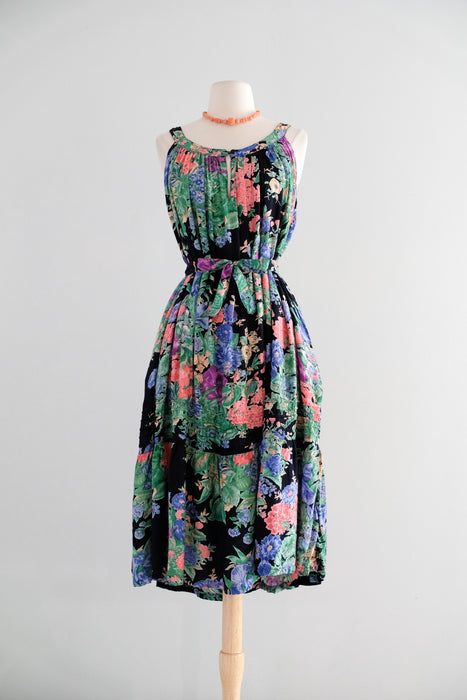 Vintage 1980' Midnight Floral Summer Dress from Jasmine by K.V.M. / SM