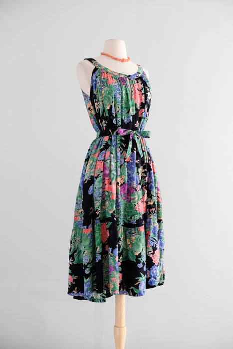 Vintage 1980' Midnight Floral Summer Dress from Jasmine by K.V.M. / SM
