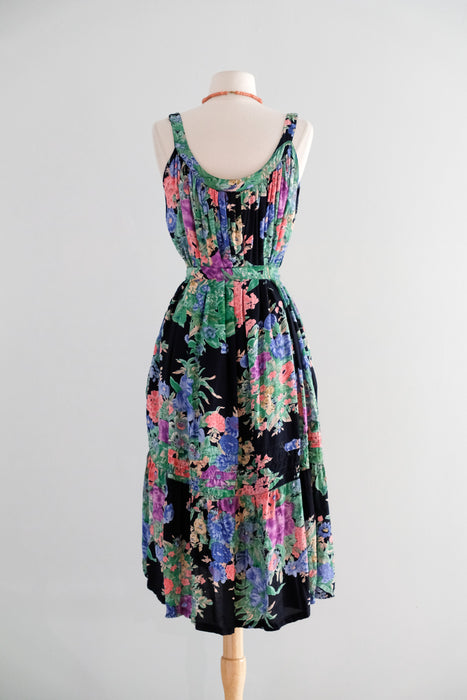 Vintage 1980' Midnight Floral Summer Dress from Jasmine by K.V.M. / SM