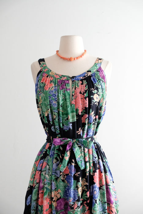 Vintage 1980' Midnight Floral Summer Dress from Jasmine by K.V.M. / SM