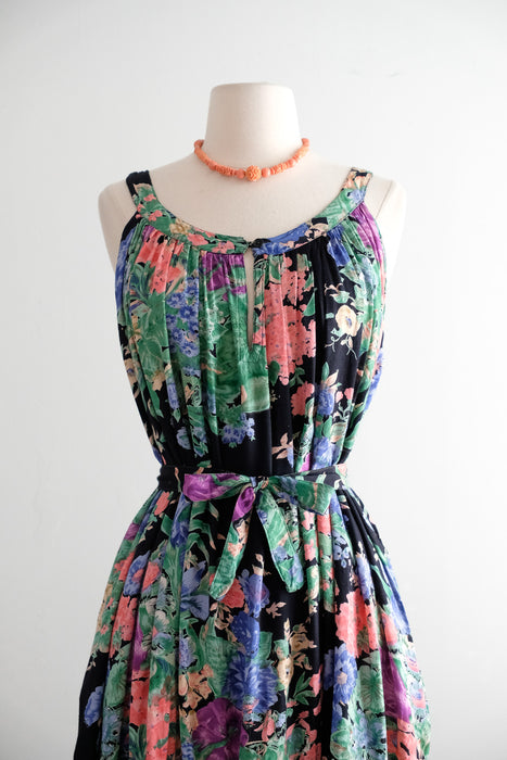 Vintage 1980' Midnight Floral Summer Dress from Jasmine by K.V.M. / SM