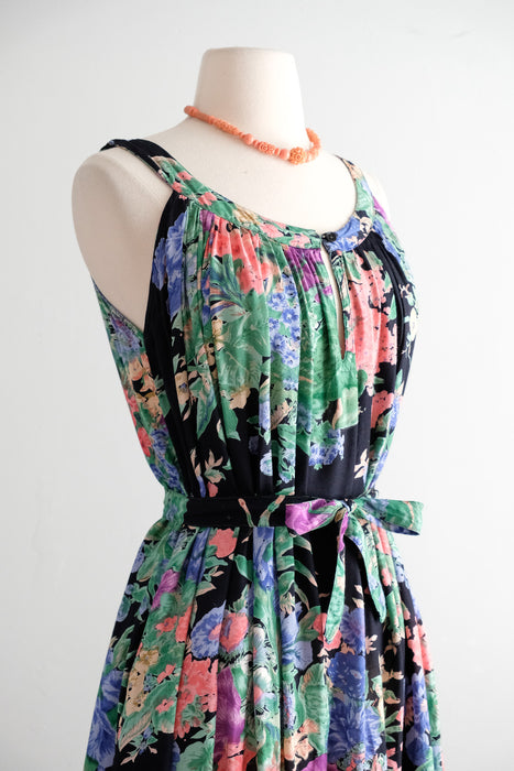 Vintage 1980' Midnight Floral Summer Dress from Jasmine by K.V.M. / SM