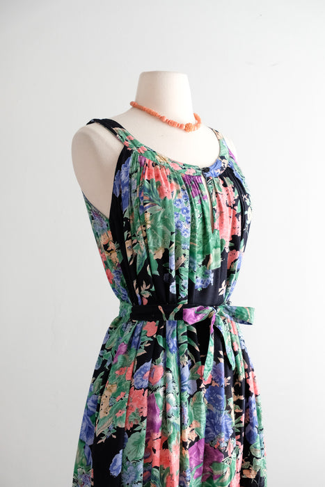 Vintage 1980' Midnight Floral Summer Dress from Jasmine by K.V.M. / SM