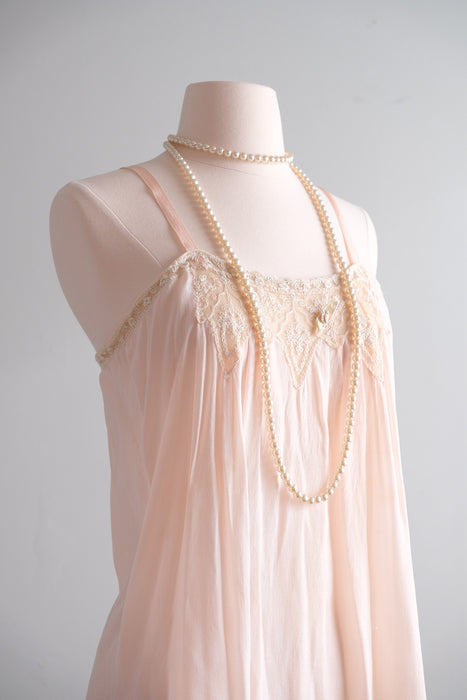 Darling 1920’s Pale Pink Silk & Ivory Lace Teddy / Sz M