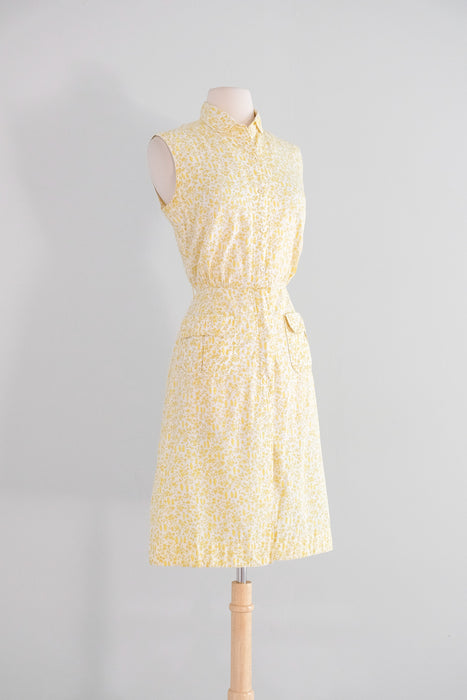 Vintage 1960's Yellow & Ivory Penguin Print Cotton Sundress / S