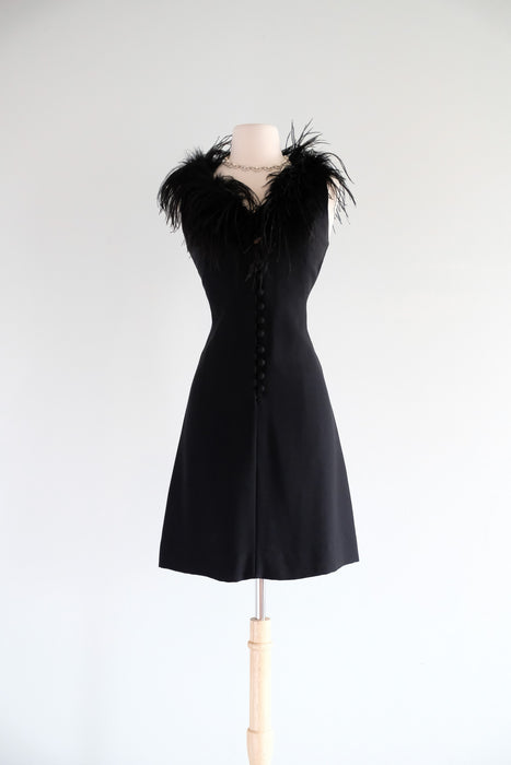 Vintage 1960's Black Ostrich Feather Mod Dress / S