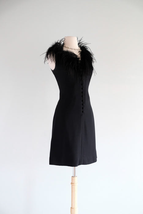 Vintage 1960's Black Ostrich Feather Mod Dress / S