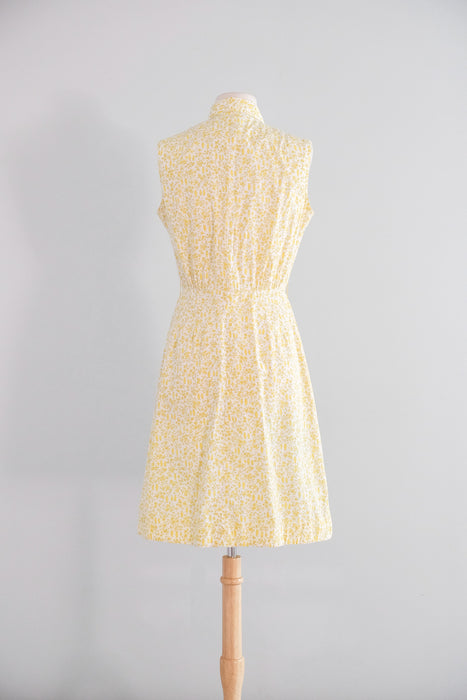 Vintage 1960's Yellow & Ivory Penguin Print Cotton Sundress / S