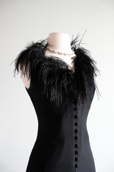 Vintage 1960's Black Ostrich Feather Mod Dress / S