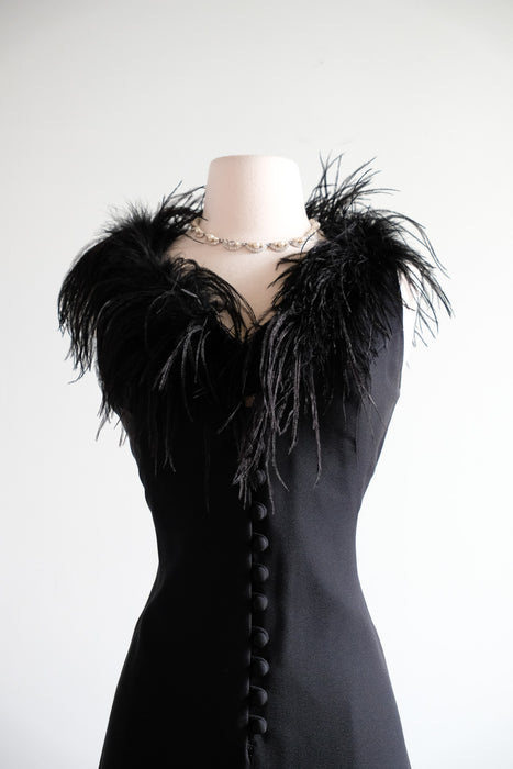 Vintage 1960's Black Ostrich Feather Mod Dress / S