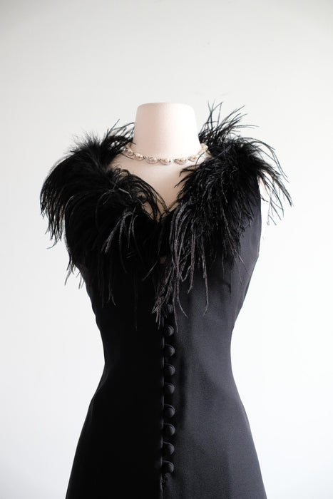 Vintage 1960's Black Ostrich Feather Mod Dress / S