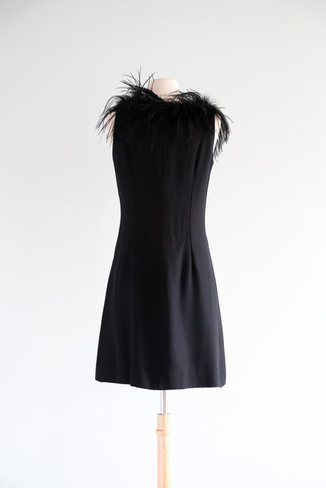 Vintage 1960's Black Ostrich Feather Mod Dress / S