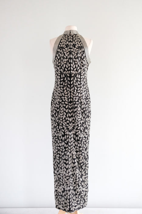 Vintage 1990's Black & Silver Sequin Gown by Brilliante  / M