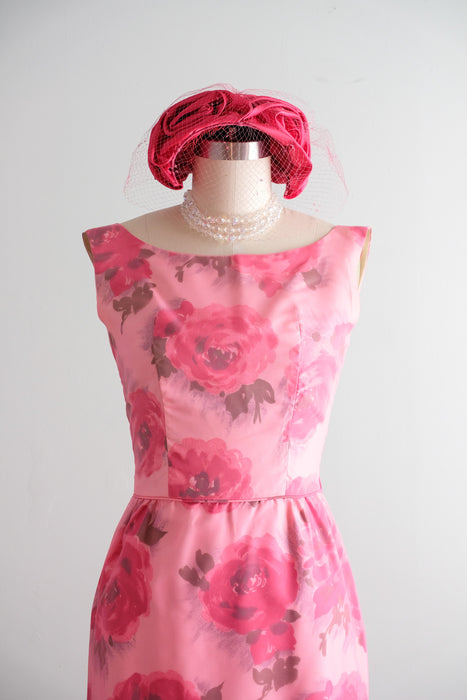 Vintage Audrey Early 1960's Floral Chiffon Pink Party Dress With Bow Back / XXS