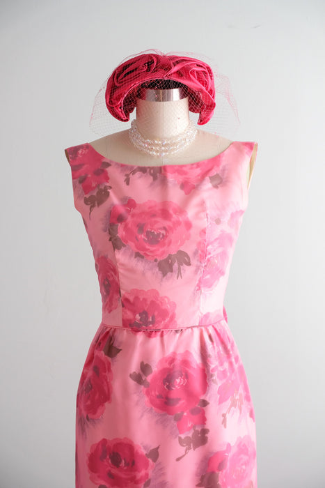 Vintage Audrey Early 1960's Floral Chiffon Pink Party Dress With Bow Back / XXS